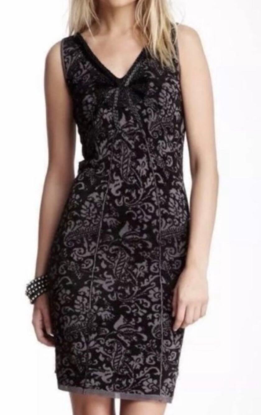 Free People Starstruck beaded small sweater dress black jacquard cocktail